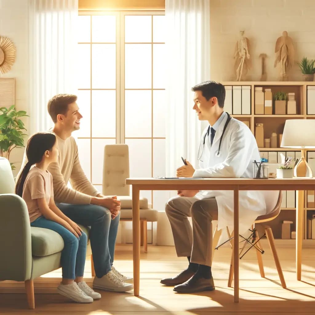 A friendly and approachable image depicting a family or individual consulting with a health advisor in a modern, well-equipped clinic, emphasizing theonment of Montenegro